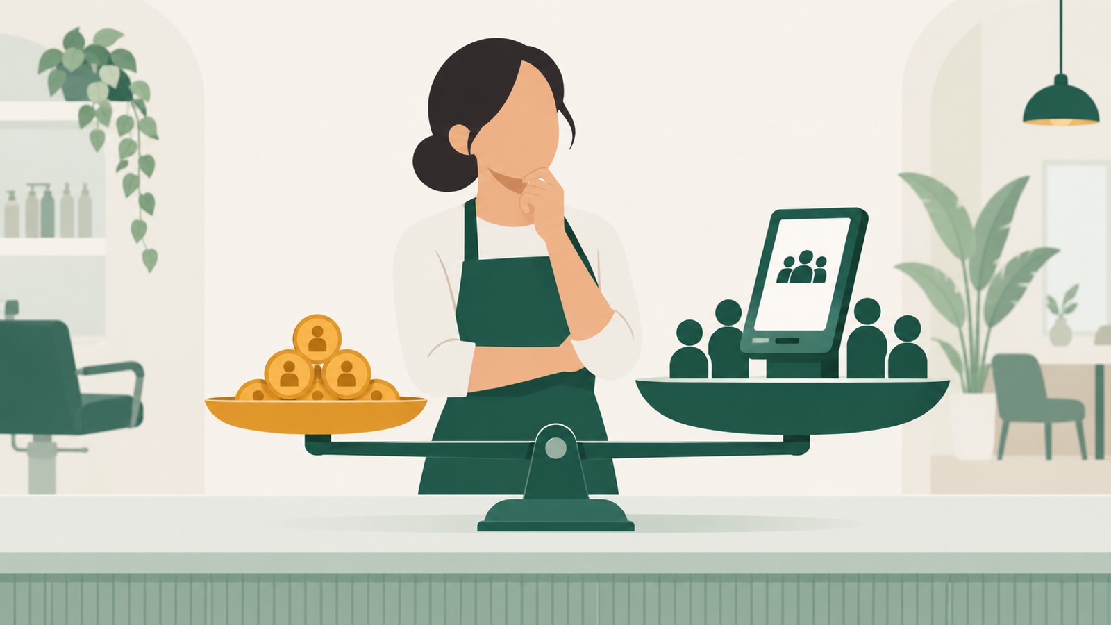 A business owner weighing a smaller queue allowance against a larger kiosk-based operation